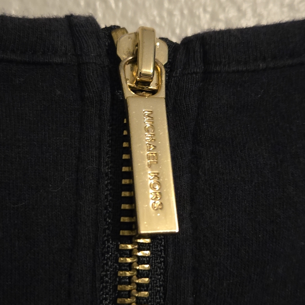 Michael Kors Womens T-Shirt With Gold Zipper On Back, MK Rhinestone Logo, XL - Picture 7 of 8
